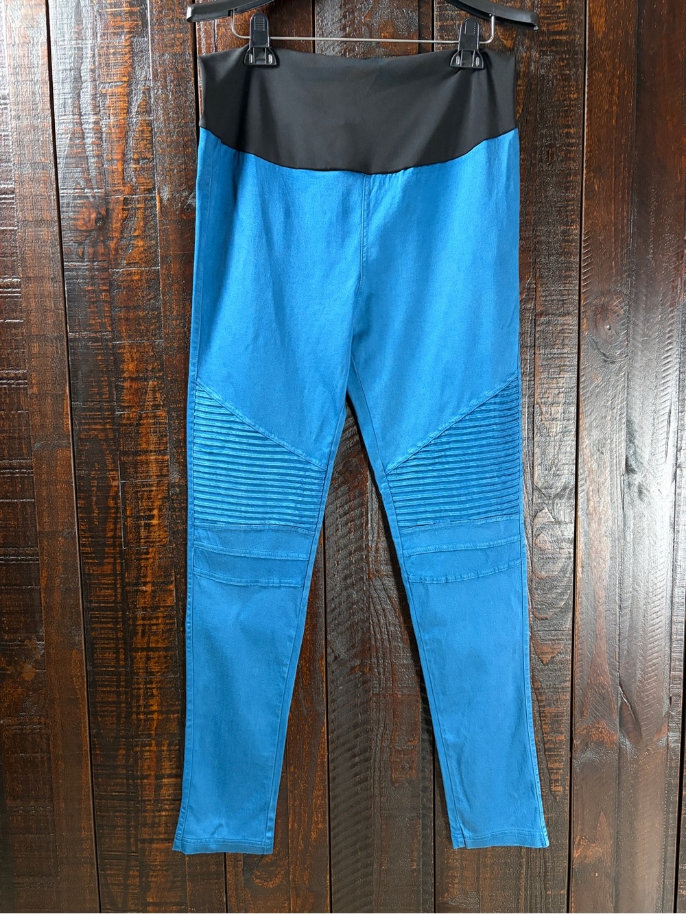 Maternity High-Waist Blue Moto Leggings Preggo Leggings XL